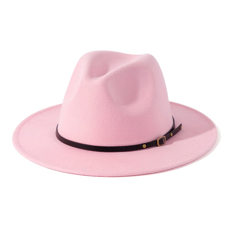 Lisianthus Women Belt Buckle Fedora Hat Pink - Image 1